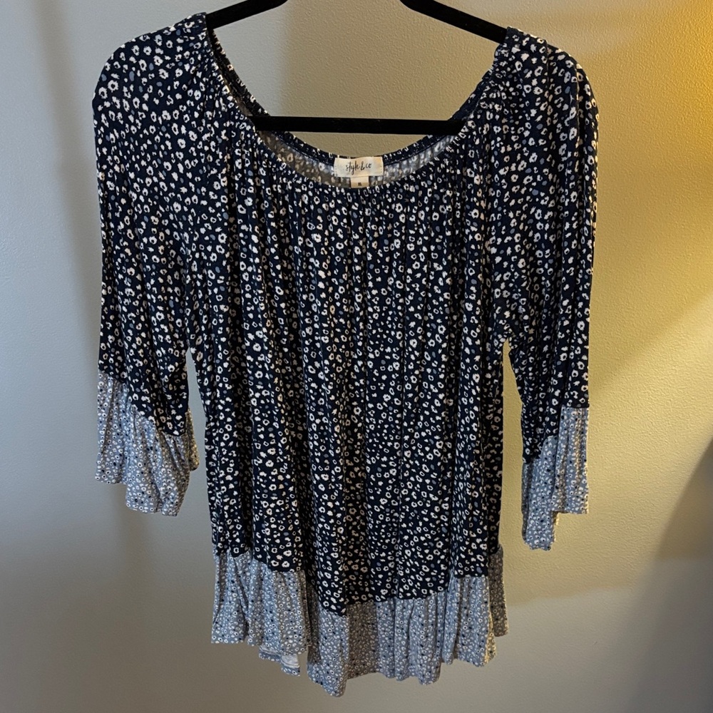 style & co. navy and white floral blouse